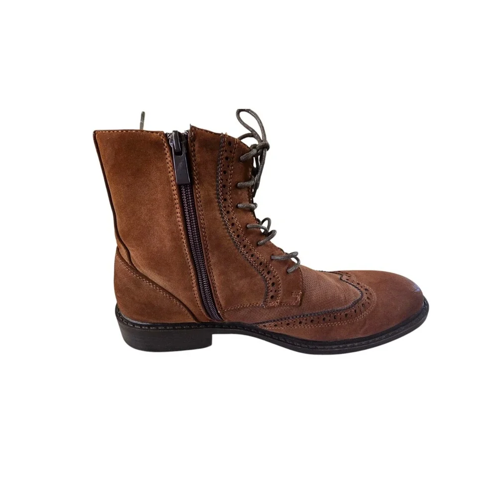 Unlisted Buzzer brown‎ men boot wingtip toe Size 8.5 ankle high lace up side zip